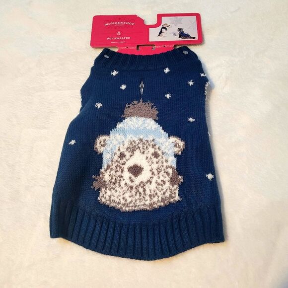 Wondershop Pet Sweater Small Dark Blue Polar Bear in Beanie Snow Dogs Cats New - Picture 1 of 6
